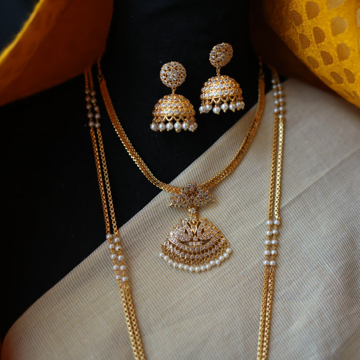 Heritage gold plated white padakam necklace set with earrings HP755