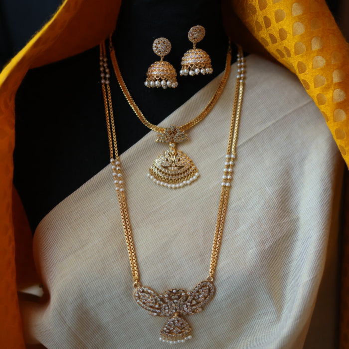 Heritage gold plated white padakam necklace set with earrings HP755