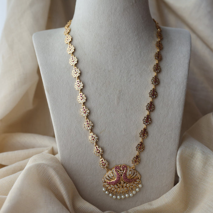Heritage gold plated ruby white stone padakam long necklace HP0922