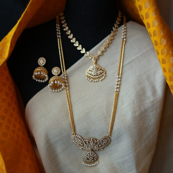 Heritage gold plated white padakam necklace set with earrings HP9155