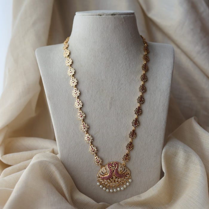 Heritage gold plated ruby white stone padakam long necklace HP0922