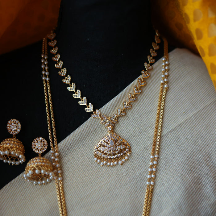 Heritage gold plated white padakam necklace set with earrings HP9155