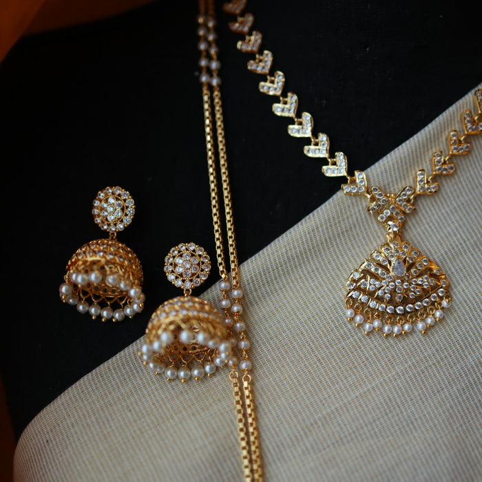 Heritage gold plated white padakam necklace set with earrings HP9155