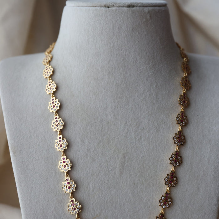 Heritage gold plated ruby white stone padakam long necklace HP0922