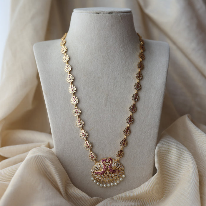 Heritage gold plated ruby white stone padakam long necklace HP0922