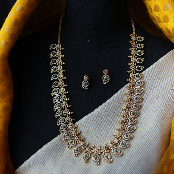 Antique green white stone mango long necklace with earrings LL03143