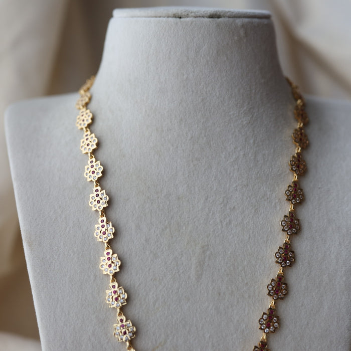 Heritage gold plated ruby white stone padakam long necklace HP0922