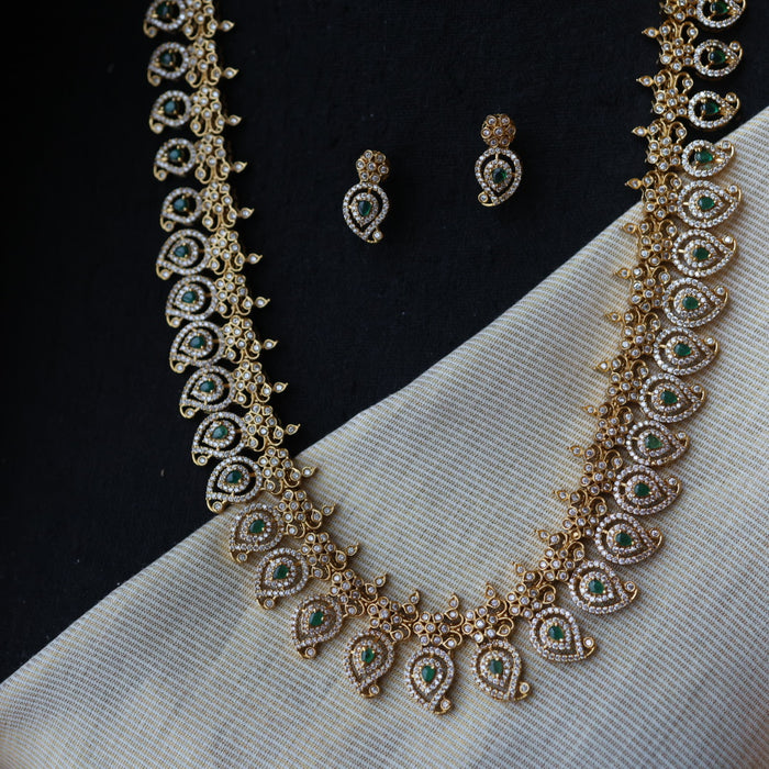 Antique green white stone mango long necklace with earrings LL03143