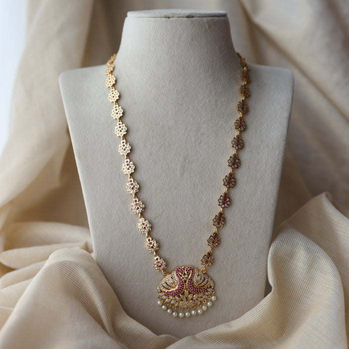 Heritage gold plated ruby white stone padakam long necklace HP0922