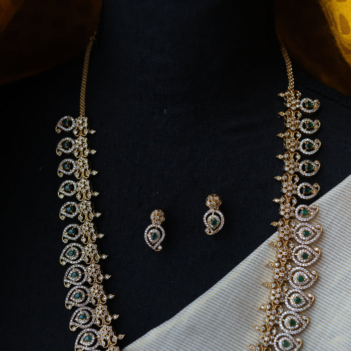 Antique green white stone mango long necklace with earrings LL03143