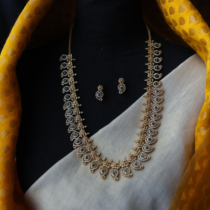 Antique green white stone mango long necklace with earrings LL03143