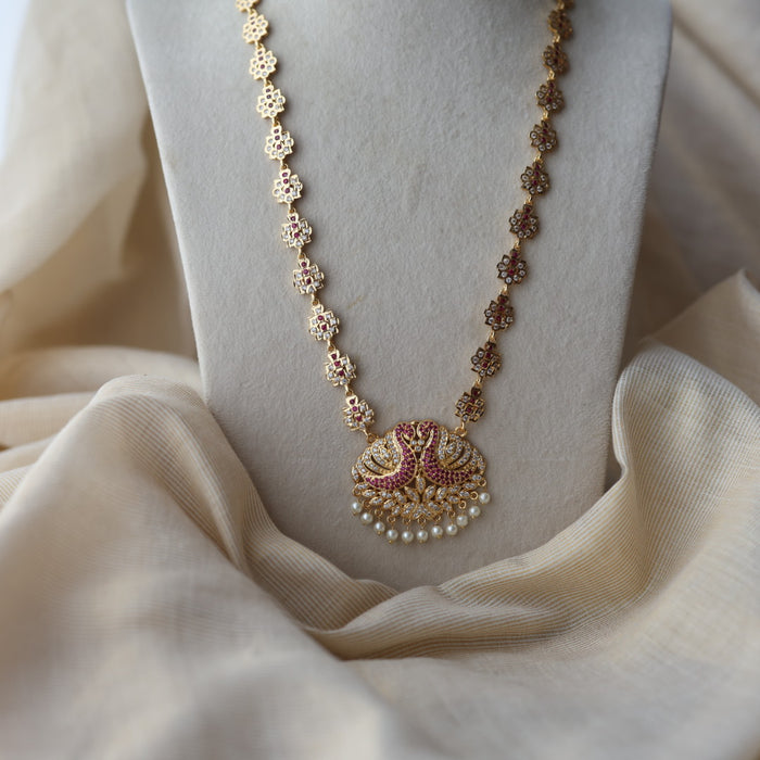 Heritage gold plated ruby white stone padakam long necklace HP0922