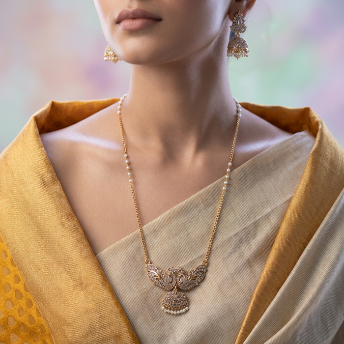 Heritage gold plated white padakam necklace with earrings HP255