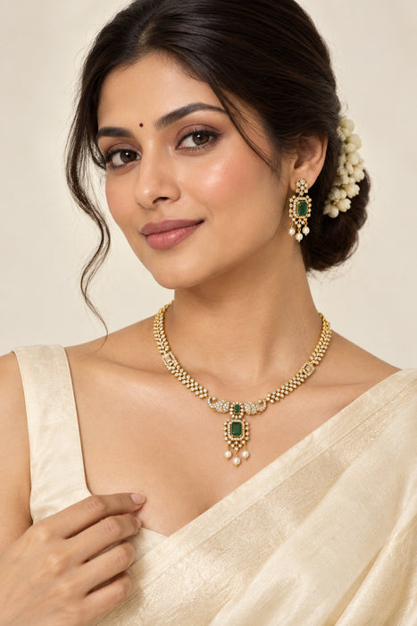 Heritage gold plated short necklace set with earrings H20192