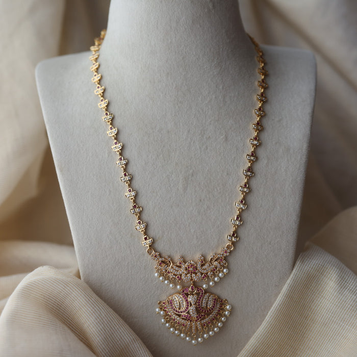 Heritage gold plated ruby white stone padakam long necklace HP8023