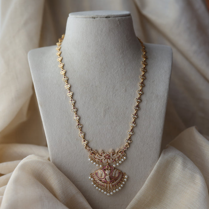 Heritage gold plated ruby white stone padakam long necklace HP8023