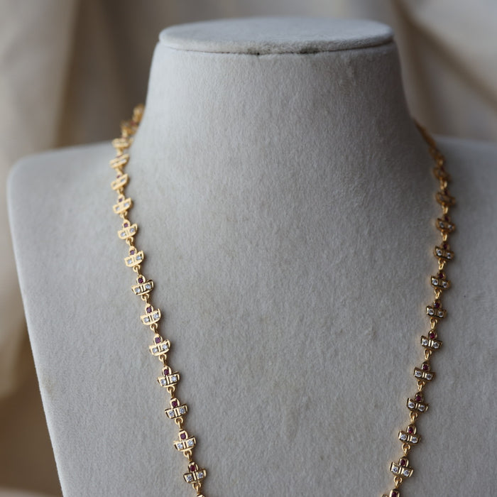 Heritage gold plated ruby white stone padakam long necklace HP8023