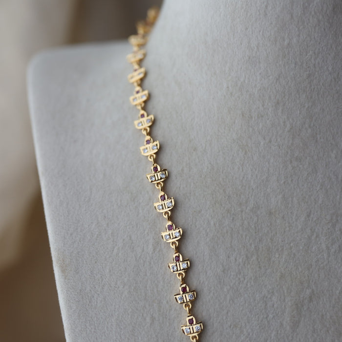 Heritage gold plated ruby white stone padakam long necklace HP8023