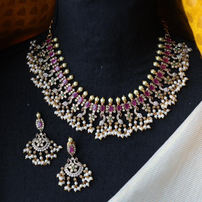 Antique pearl short necklace with earrings S1B1681