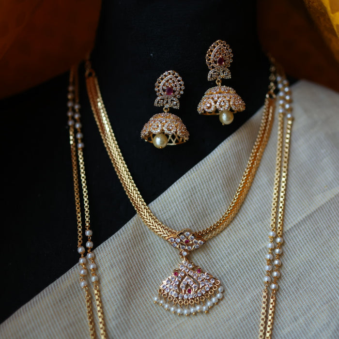Heritage gold plated white padakam necklace set with earrings HP564