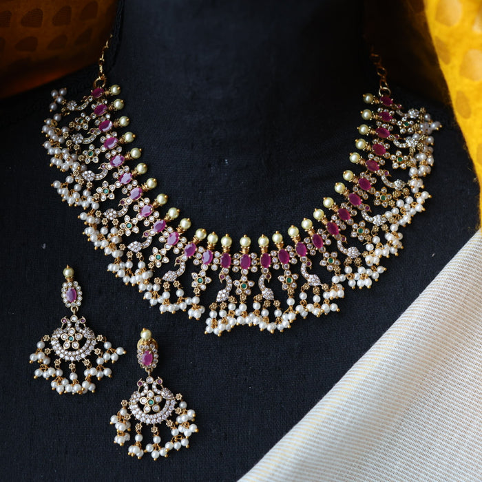 Antique pearl short necklace with earrings S1B1681