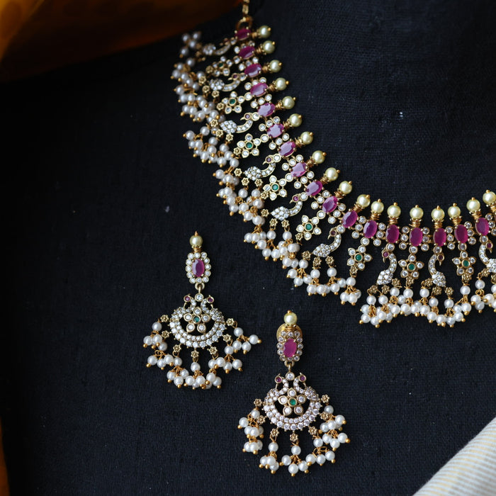 Antique pearl short necklace with earrings S1B1681