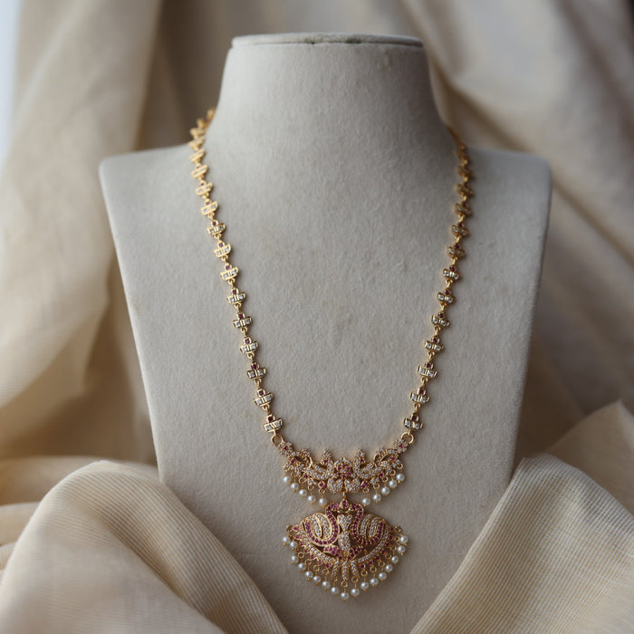 Heritage gold plated ruby white stone padakam long necklace HP8023