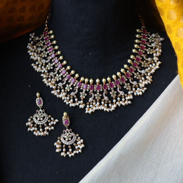 Antique pearl short necklace with earrings S1B1681