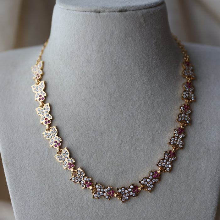 Heritage gold plated ruby white stone short necklace H8303