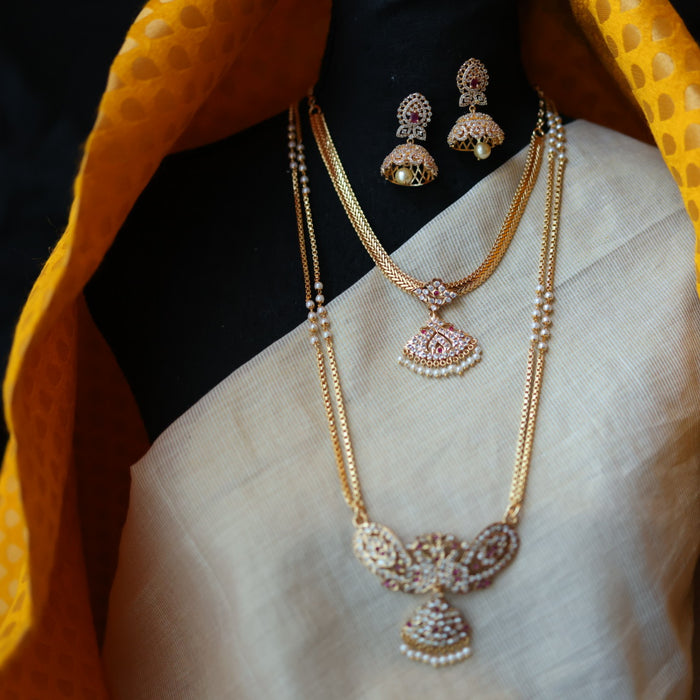 Heritage gold plated white padakam necklace set with earrings HP564