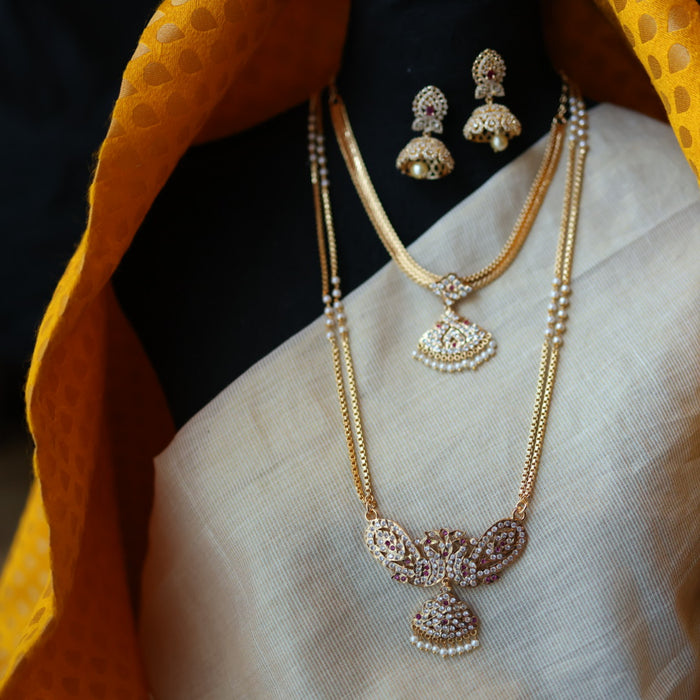 Heritage gold plated white padakam necklace set with earrings HP564