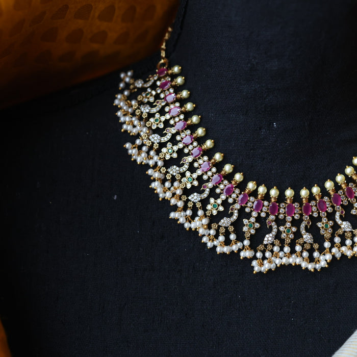 Antique pearl short necklace with earrings S1B1681