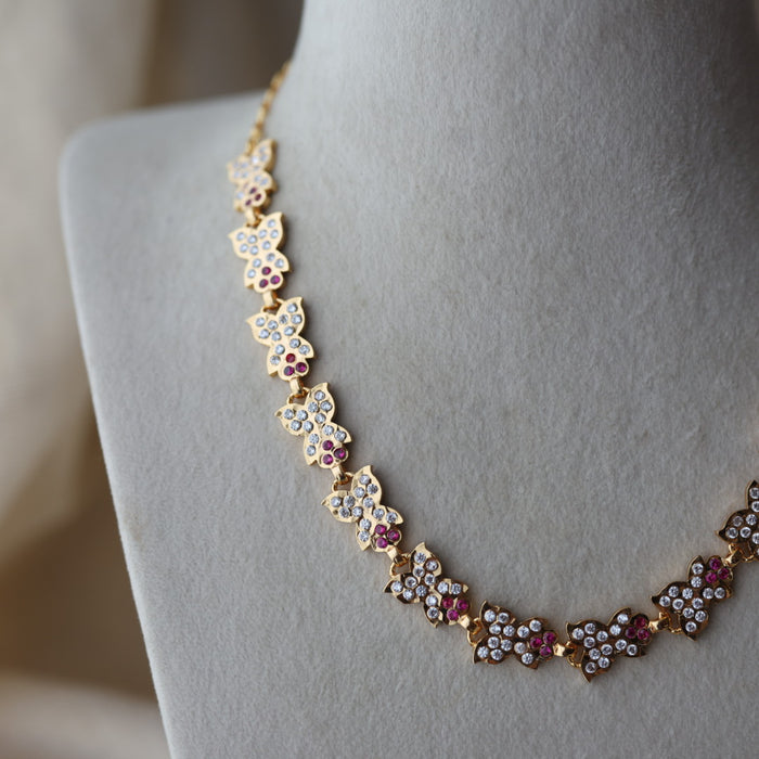 Heritage gold plated ruby white stone short necklace H8303