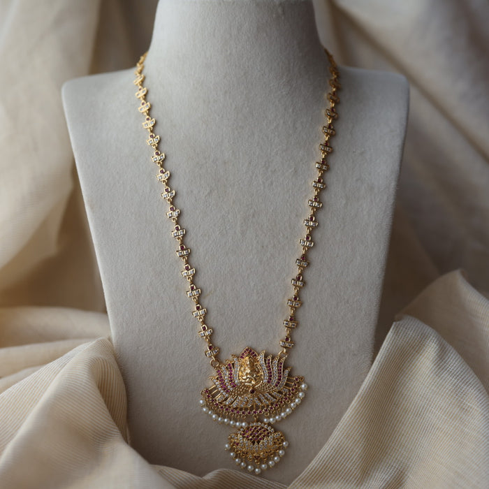Heritage gold plated ruby white stone padakam long necklace HP7912