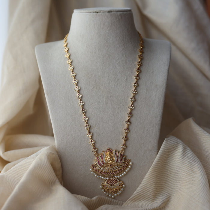 Heritage gold plated ruby white stone padakam long necklace HP7912