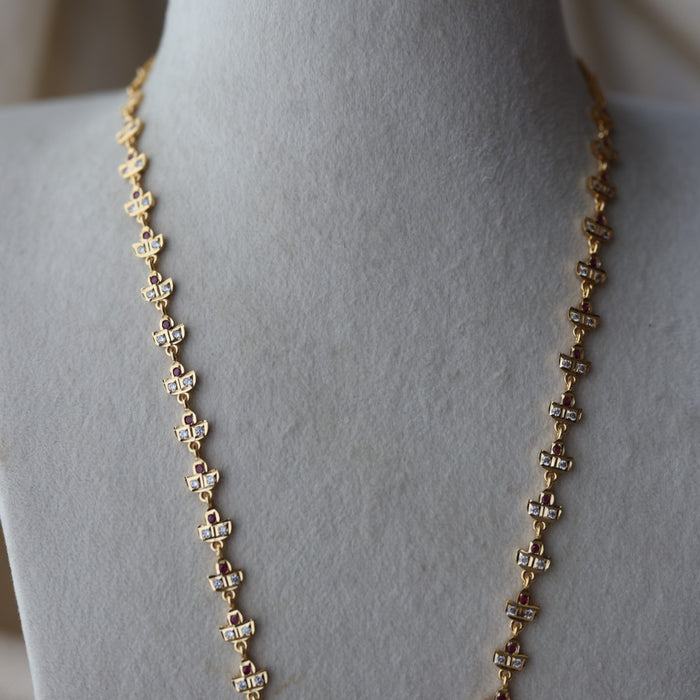 Heritage gold plated ruby white stone padakam long necklace HP7912