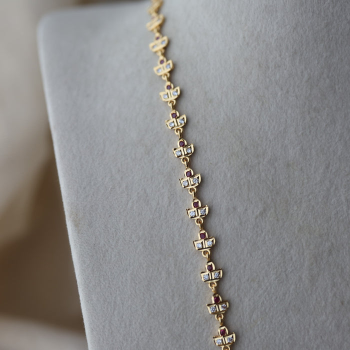 Heritage gold plated ruby white stone padakam long necklace HP7912