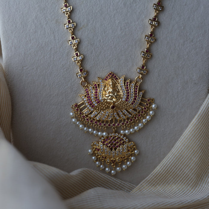 Heritage gold plated ruby white stone padakam long necklace HP7912