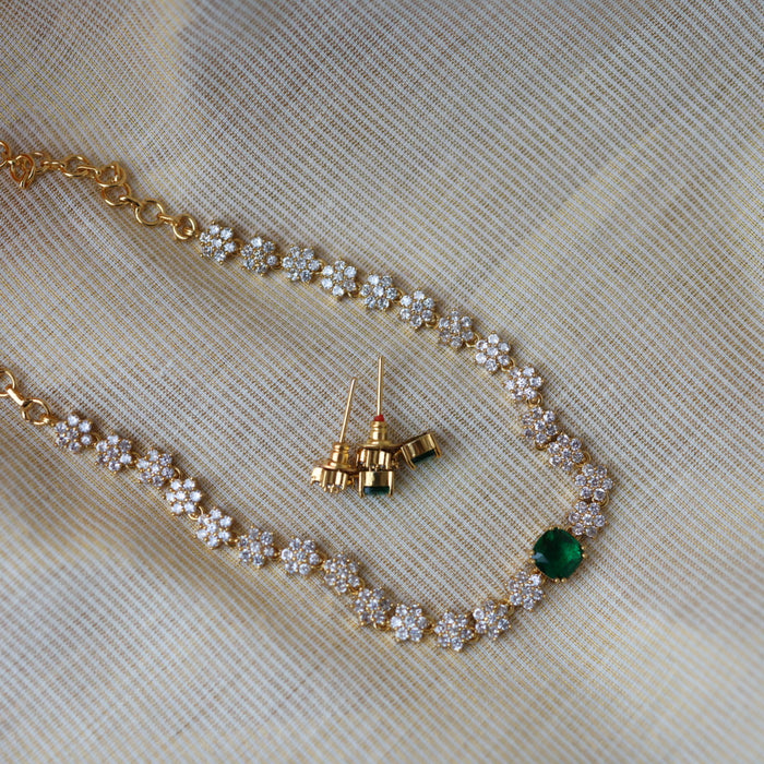 Antique green stone short necklace and earrings TTS4125