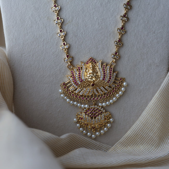 Heritage gold plated ruby white stone padakam long necklace HP7912