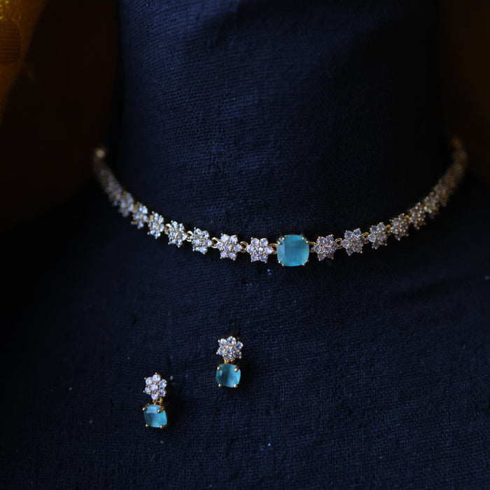 Antique mint green stone short necklace and earrings TTS4124