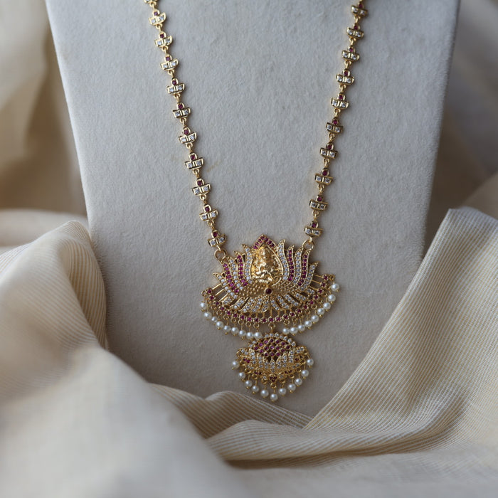 Heritage gold plated ruby white stone padakam long necklace HP7912