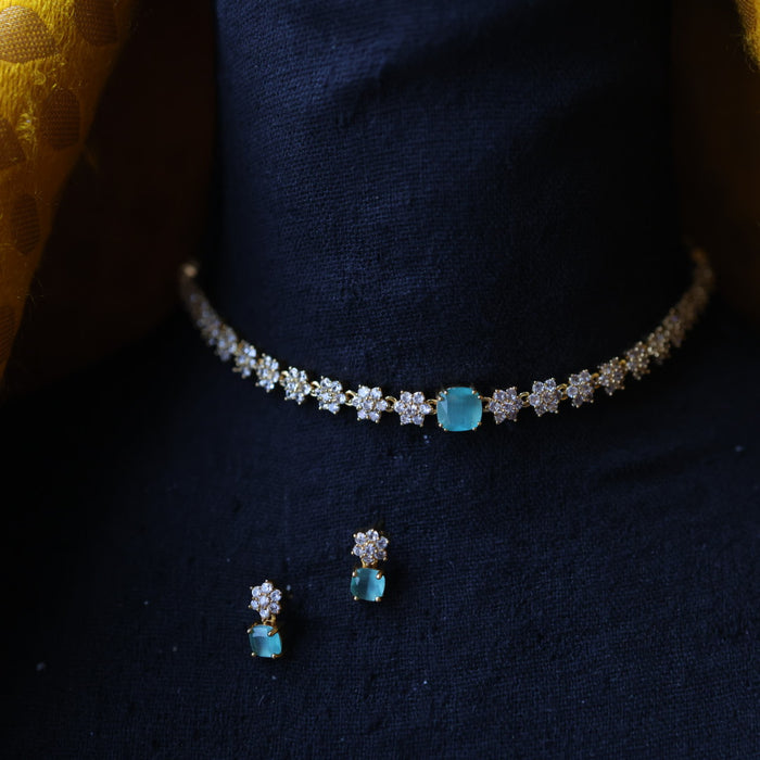 Antique mint green stone short necklace and earrings TTS4124