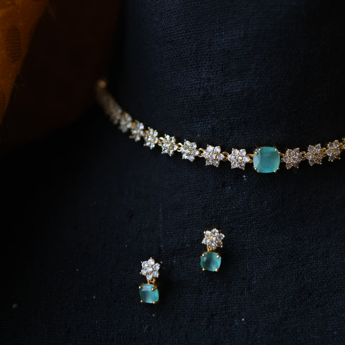 Antique mint green stone short necklace and earrings TTS4124