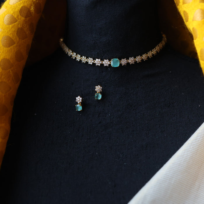 Antique mint green stone short necklace and earrings TTS4124