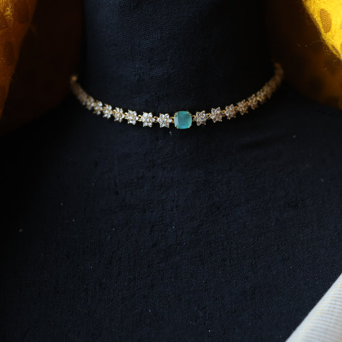 Antique mint green stone short necklace and earrings TTS4124