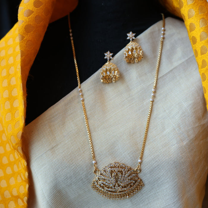 Heritage gold plated white padakam necklace with earrings HP9875