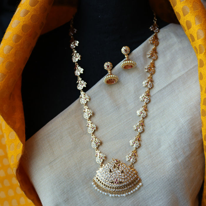 Heritage gold plated white padakam long necklace with earrings HL166