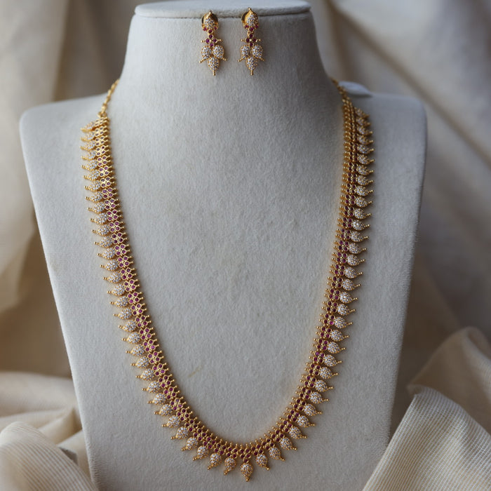 Heritage gold plated ruby white stone mango long necklace HL8991