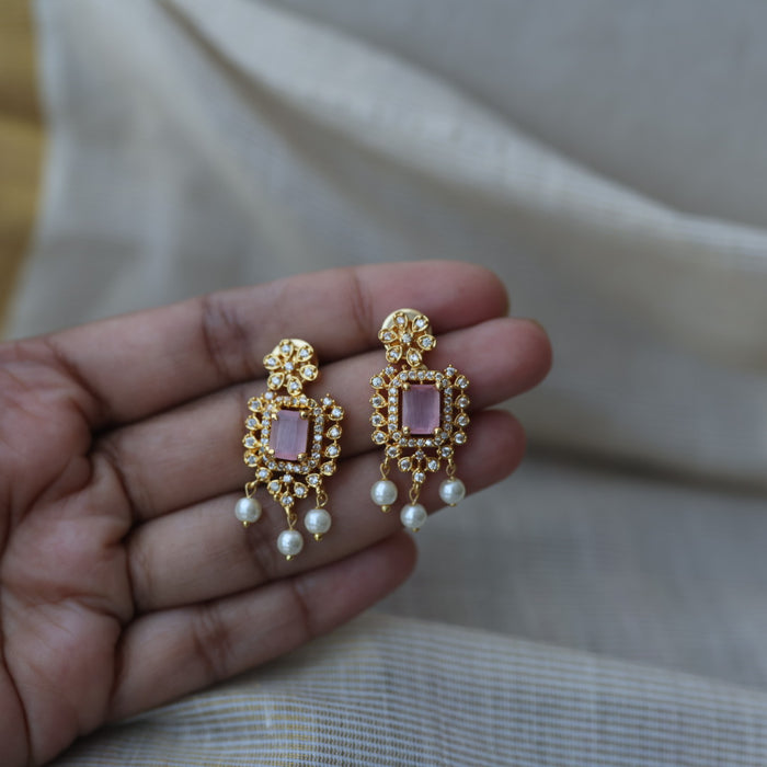 Heritage gold plated pink stone short necklace with earrings H7828